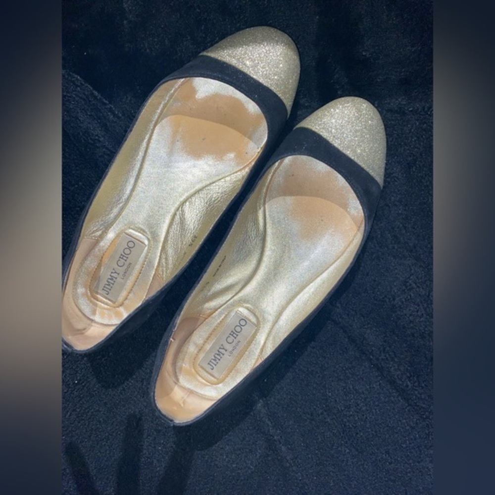 Jimmy Choo Ballerina Gold and Black flats‎
